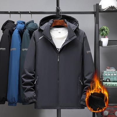 Winter Jacket Men's Fleece Thickened Casual Jacket Hooded Trench Coat Two Open Fleece Jacket