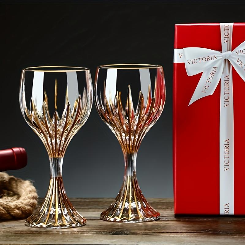 Стильный бокал для вина Европейский ретро Хрустальный бокал-кубок Подарочная коробка Хрустальный бокал для вина Свадебная подарочная коробка Бокал для вечеринки с золотой печатью