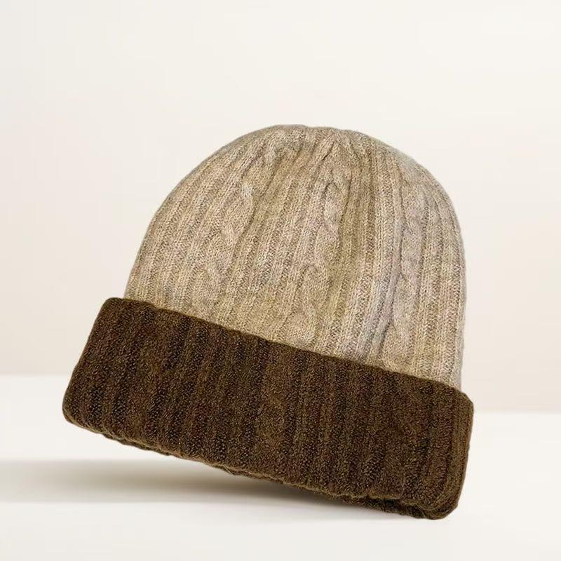 Осенне-зимняя вязаная шапка бини в корейском стиле с двойными ремешками