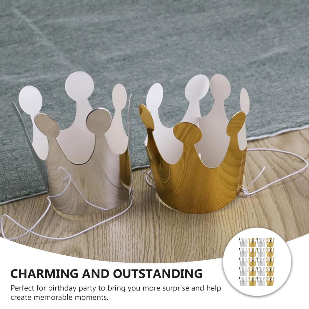 20 Pcs Birthday Hat Paper Cap Crown Party Children Metal Foil Kids Adults Headwear