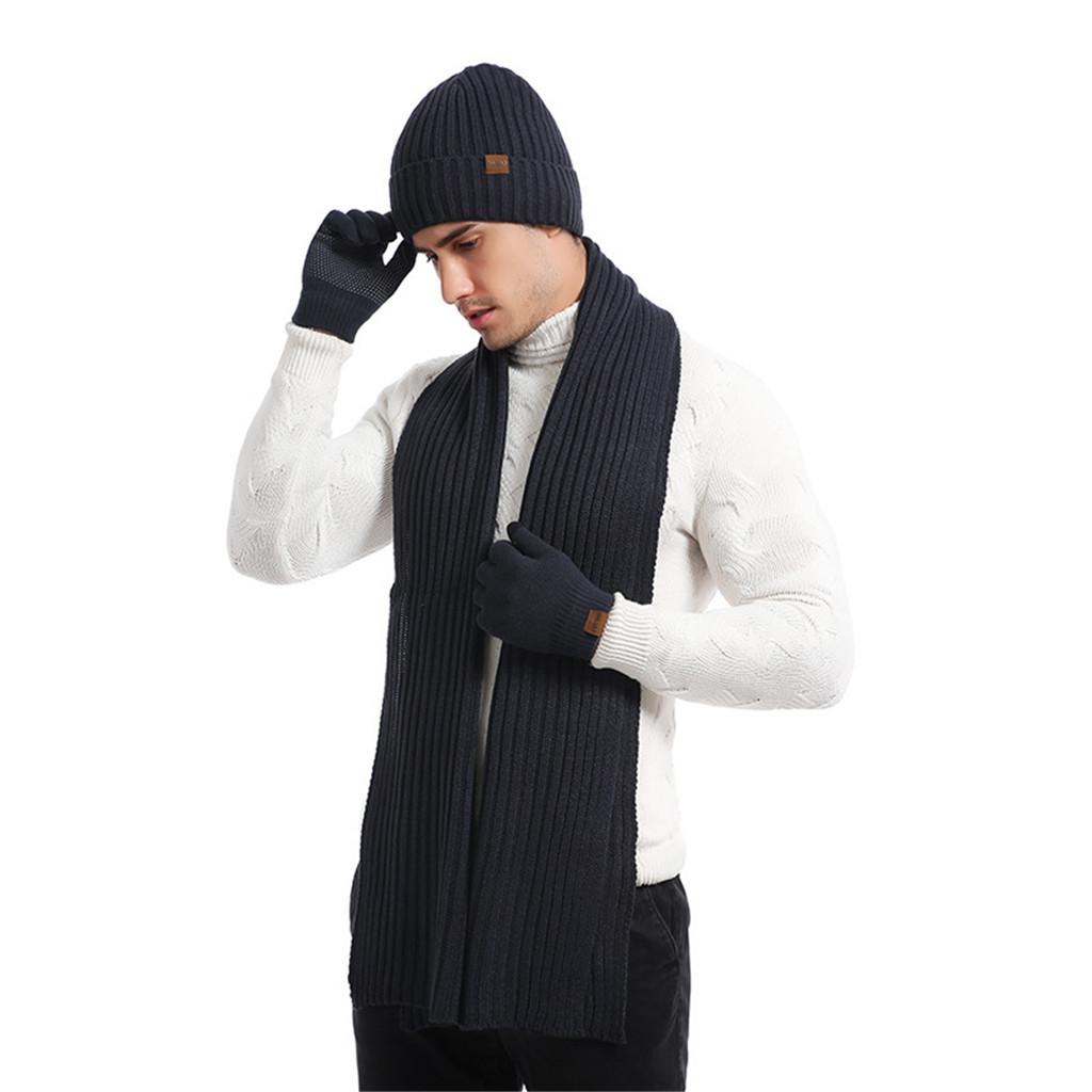 Unisex Knitted Scarf  Hat and Gloves Set Stretch Hat Scarf and Mitten Set
