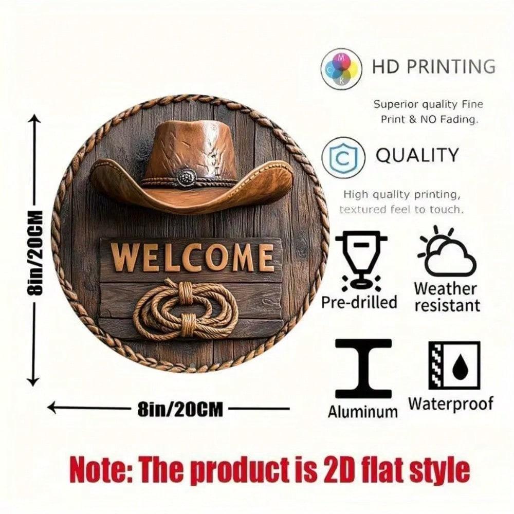 Rustic Welcome Sign Cowboy Hat Rope Western Wall Art Decor 8x8 Inch Western Theme Gift for Home Bar Office