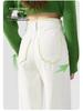 Women's 2025 Spring Tencel White High-Waist Color-Block Slimming Wide-Leg Jeans