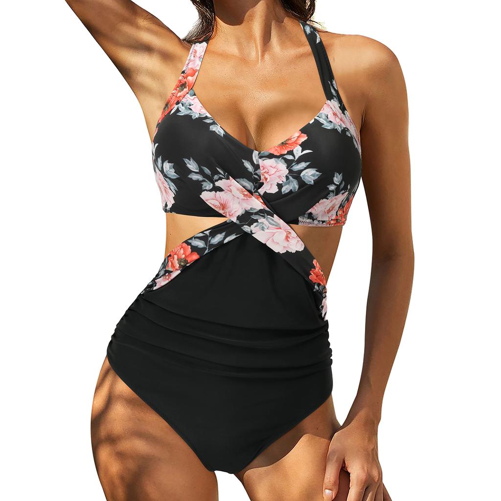 Damen-Badeanzug, ausgeschnitten, einteiliger Badeanzug, Neckholder, hohe Taille, Strandmode, Monokini, Push-Up-Badeanzug, einteilige Badebekleidung für Damen