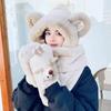 Cute Bear Ear Women Beanies Cap Thickened Plush Integrated Cap Scarf Hot Hat  Outdoor
