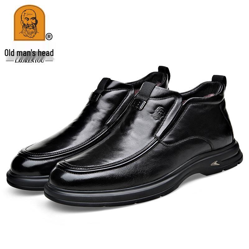 Genuine Leather Men's High-Top Winter Shoes - Warm Cowhide with Thick Velvet Lining