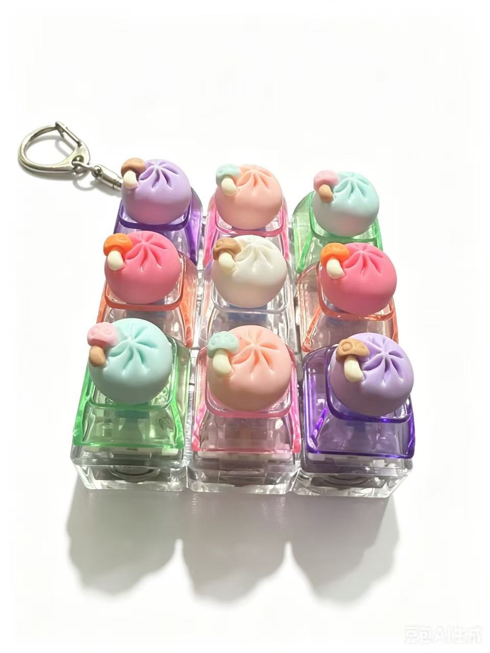 Schattige Dumpling Toetsenbord Fidget Speeltje Sleutelhanger Met Led Licht, 9-Knops Klikker Fidget Sleutelhanger Met Scherpe Klank Stressverlichtend Speeltje