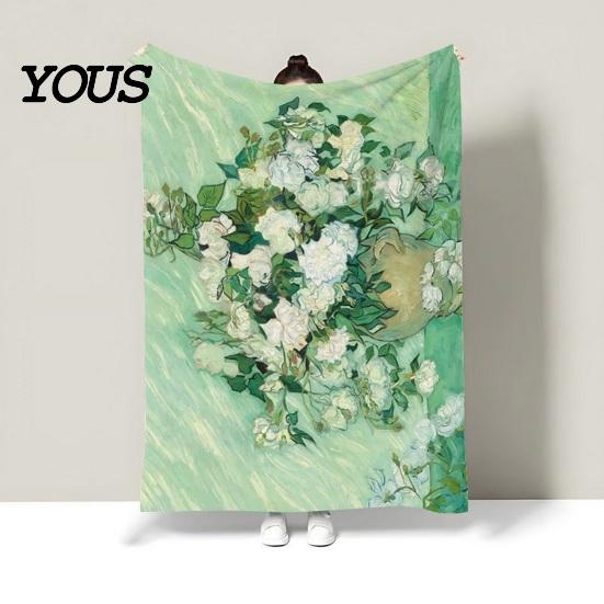 Pre-treated Blanket Oil Painting Nap Blanket, Soft Warmth Double-Sided Flannel, Digital Cozy Warm Flannel Print Shrink-Resistant Machine