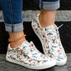 Women's Cartoon Print Flat Loafers, Lightweight Round Toe Comfortable Lace Up Slip On Canvas Shoes, Casual Low Top Shoes