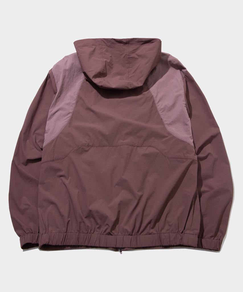 Placestudioman High-Neck Sheer Contrast Nylon Hooded Windbreaker [Wine]