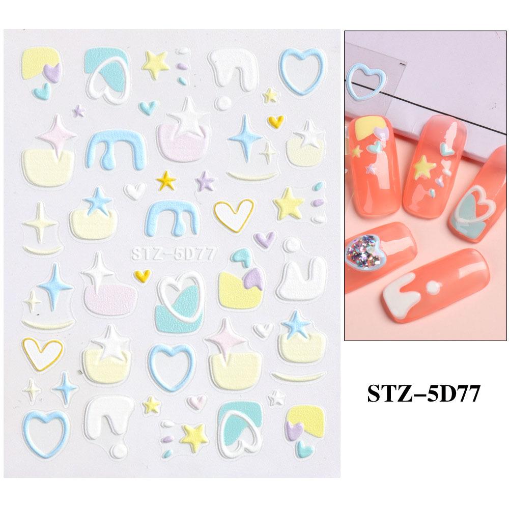 Embossed 5D Macaroon Color Nail Sticker Heart Star Clound Decal Nail Art Decoration