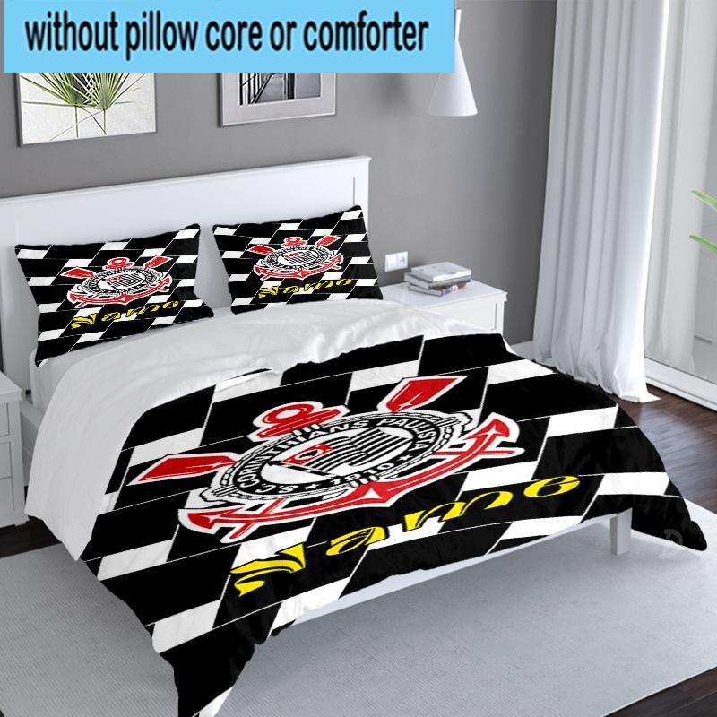 3PCS Custom Name Corinthians Team Crest Bedding Set, Including 1pc Duvet Cover And 2pcs Pillowcases, Suitable for dorms and bedrooms Gift