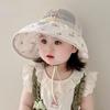 Children's Summer Wide-Brim Mesh Bucket Hat with Sun Protection and Sweet Flower Design