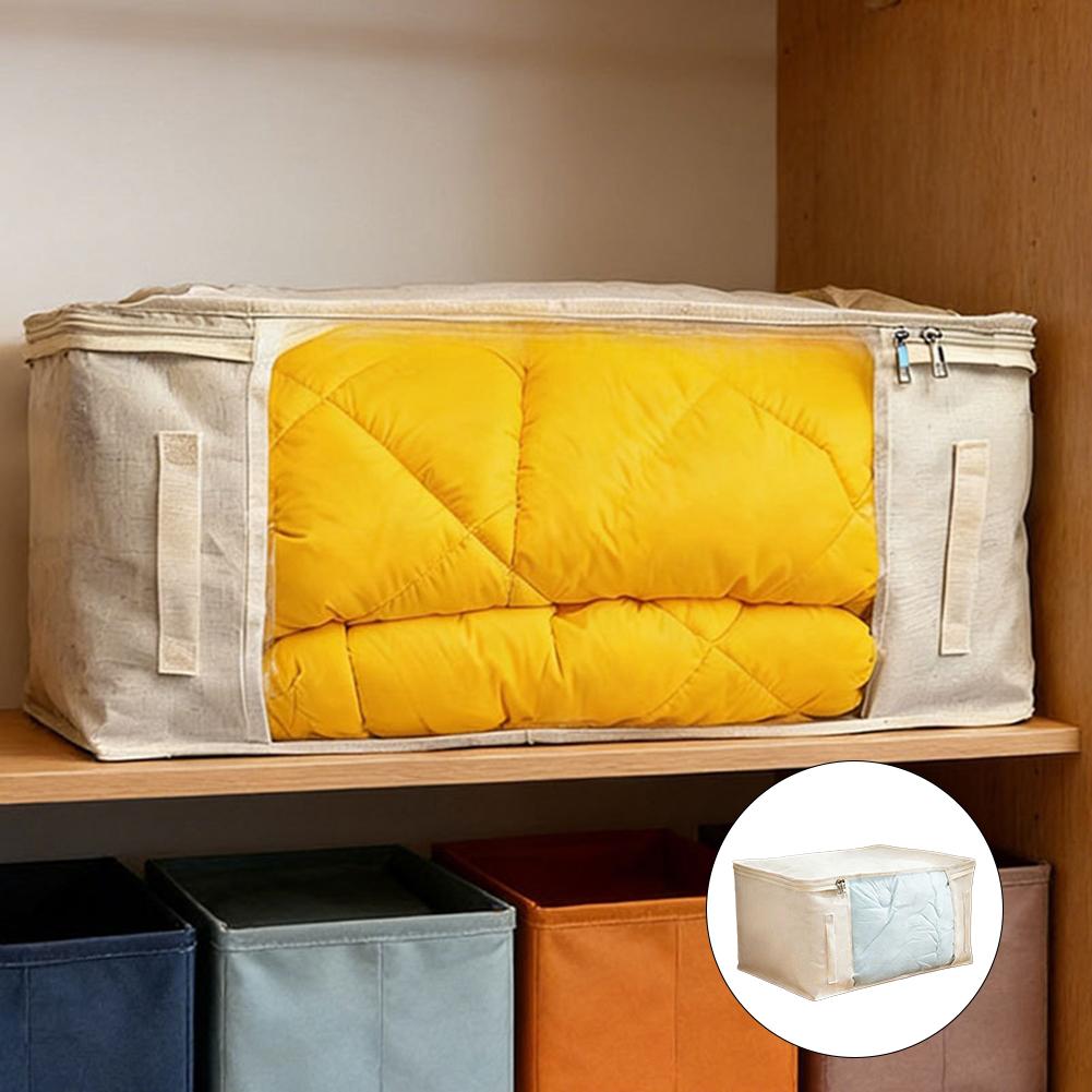 Foldable Clothing Storage Box with Transparent Viewing Window for Easy Organization and Quick Access to Bedding or Linens