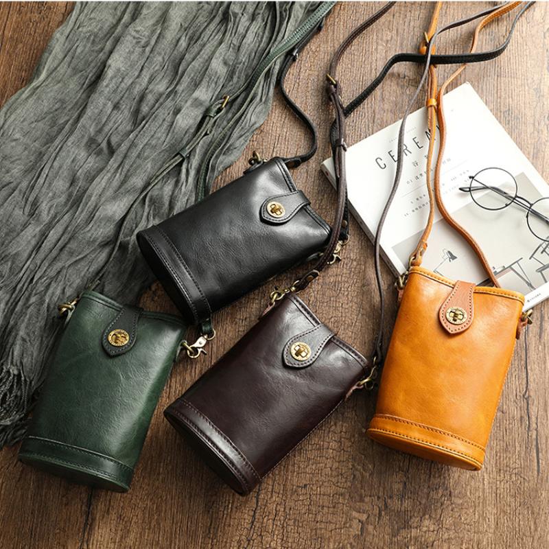 Johnature Freizeit natürliche weiche echte Rindsleder Frauen kleine Tasche vielseitige Retro einfarbig Schulter- und Umhängetaschen
