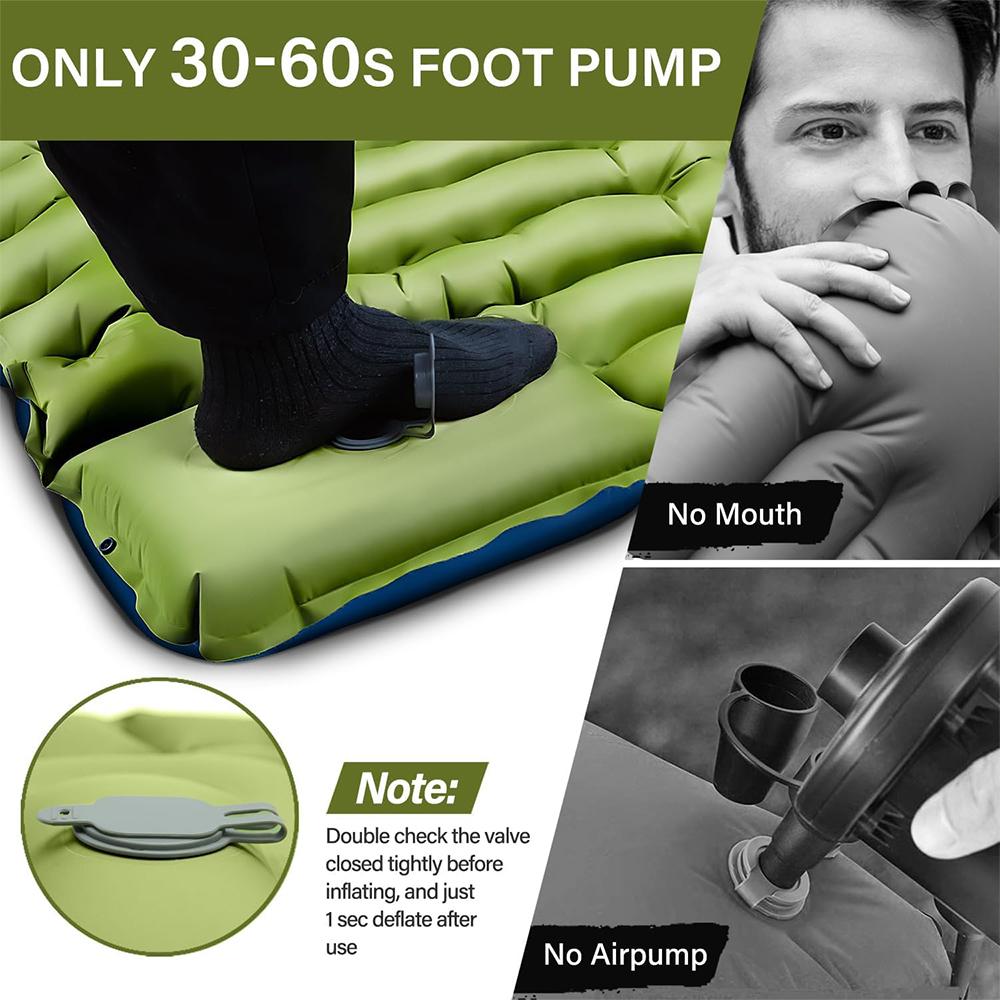 Camping Sleeping Pad Ultralight Camping Mat with Pillow Built-in Foot Pump Inflatable Sleeping Pads Compact for Camping Hiking