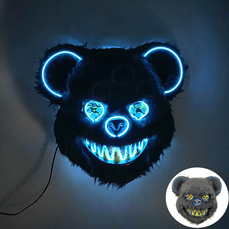 Halloween Leuchtende Horror-Tiermaske LED Leuchtende Blutige Bärenmaske Blinkende Neon Cosplay Gruselige Maskerade Party Maske Zubehör