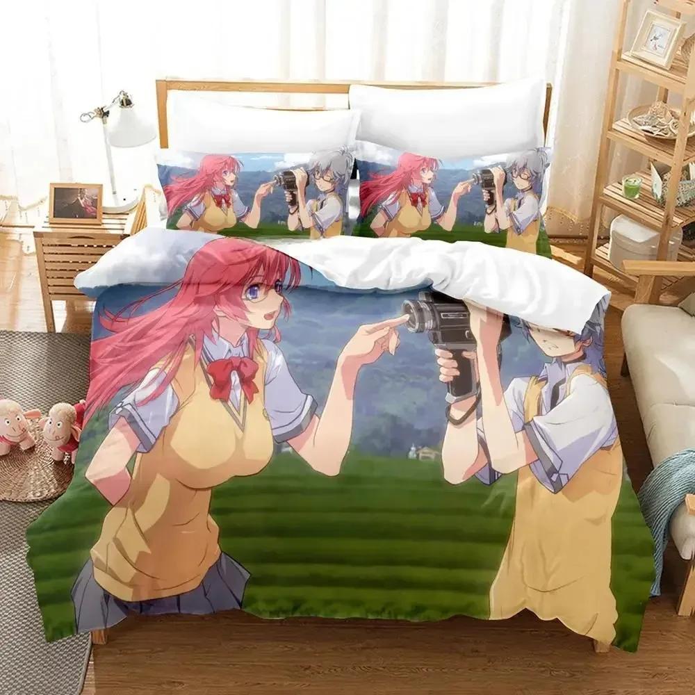 

New Kawaii Waiting In The Summer Bedding Set Cartoon Anime Three-Piece Set Adult Kid Bedroom Duvet Cover Sets Twin Bedding Set 70x133cm
