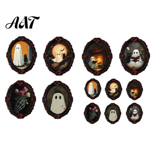 Dark Aesthetic Metal Cabinet Magnets Halloween Wooden Refrigerator Magnets, Vintage Gothic Oval Frame Fridge with Witch Indoor Theme Decorations Ghost