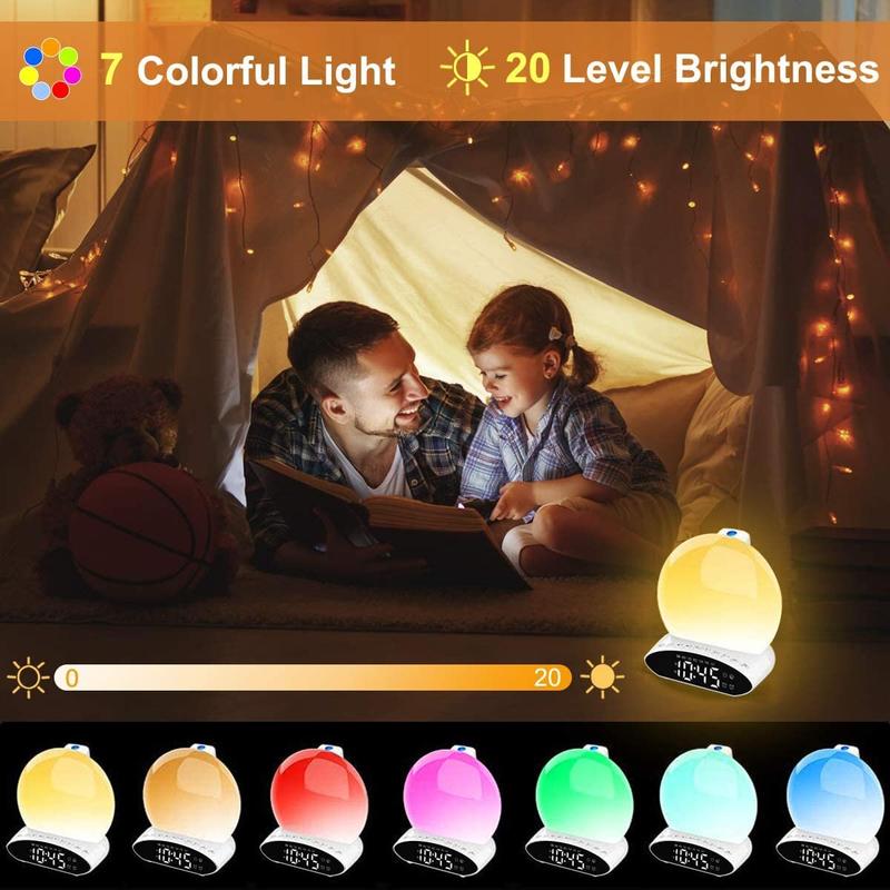 Sunrise Alarm Clock, Light Alarm Clock Sunrise Alarm Clock with LED Display Simulation Alarm Clock Sunset Time Projection FR Radio BRI Function
