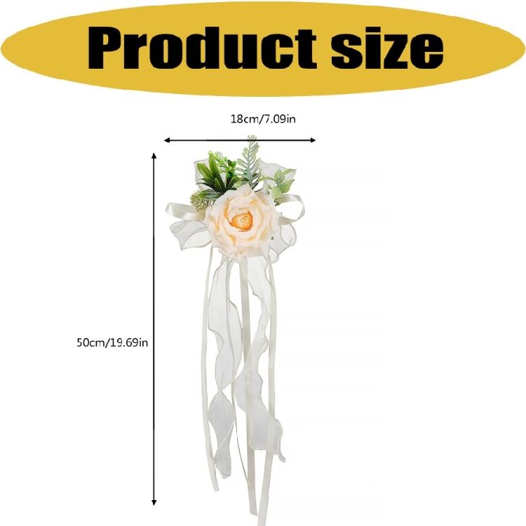 Wedding Entrance Vehicle Flower Ornament with Artificial Rose Ribbon Lengths for Mirror Placement and Car Styling