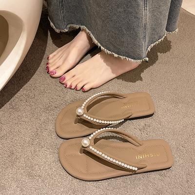 Flip-flops Women's 2025 Summer New Korean Version Fashion Outer Wear Rhinestone Toe Flat Heel Beach Cool Slippers