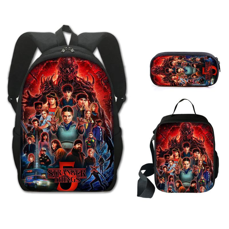 Stranger Things 5 Three-Piece Backpack Backpack Satchel Pencil Case 3D Printed Oxford Cloth