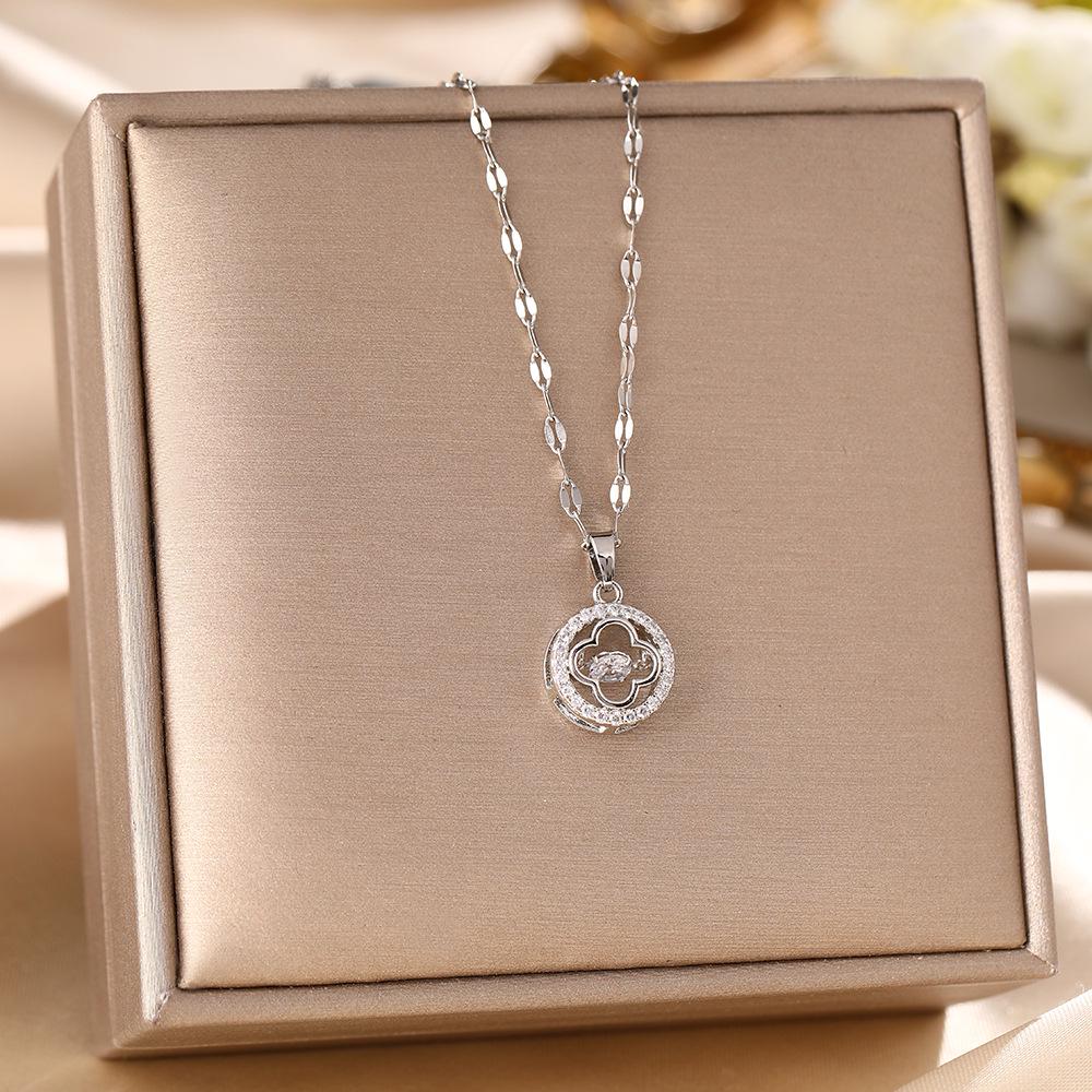 Women's Silver Titanium Steel Necklace with Micro-Inlaid Zircon - Elegant, Durable Clavicle Chain Jewelry