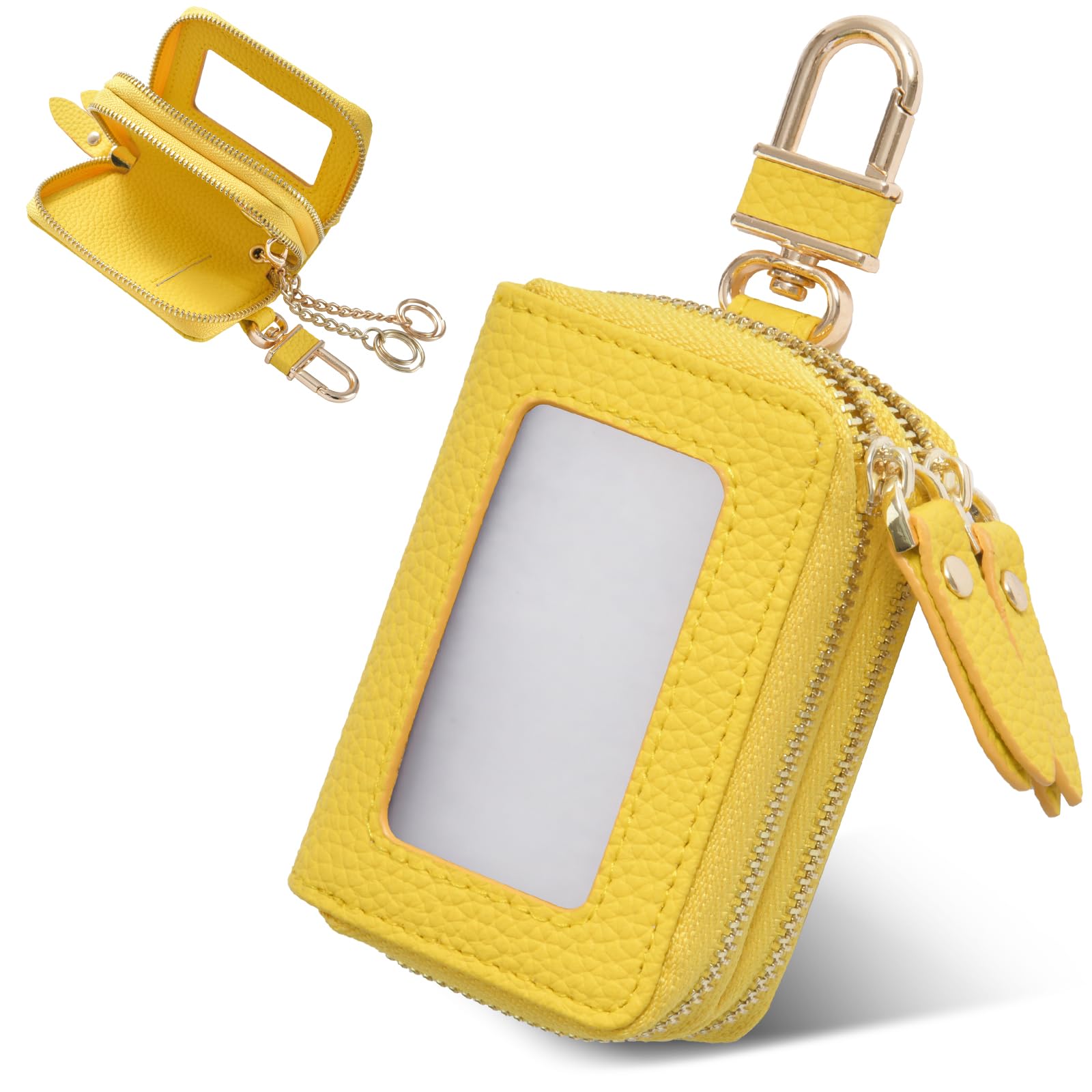 

Shirizu Smart Key Holds 2 Double Key Car Key Matte Grain Key Holder with Clear Window Case, Keys, Ring, Case, Leather, Zipper, Carabiner, Men s