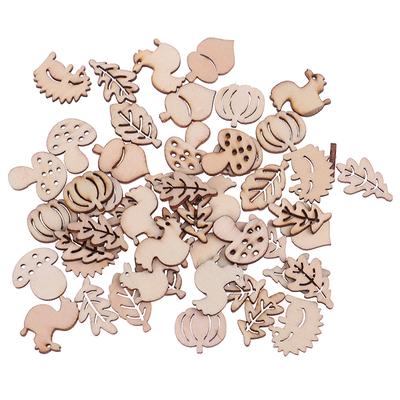 50 Pcs Mixed Wooden Craft Squirrel Leaves Mushroom Shape Hedgehog Decoration