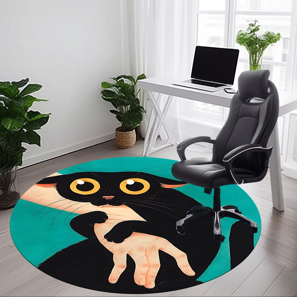1pc Cat Pattern Office Round Area Rug, For Office, Laundry Room, Bedroom, Living Room, Under Office Chairs, Home Decor, Home Decor, Non-Slip