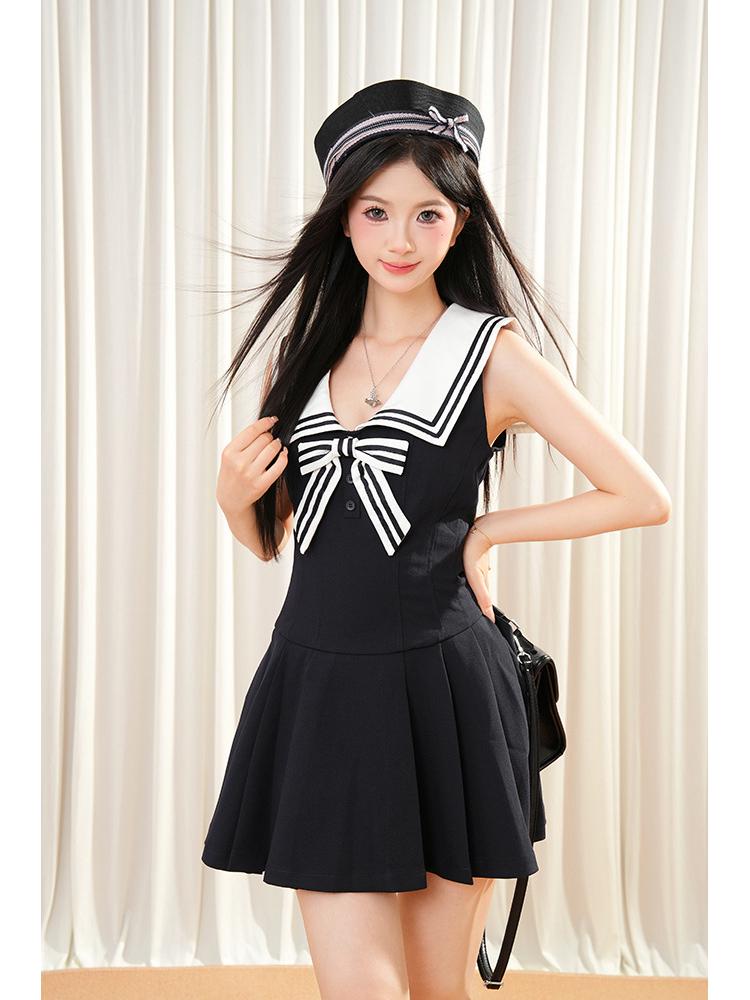 

Sailor Sweetness Sleeveless Preppy Dress - Women s Summer Short Skirt L (105-115 lbs)
