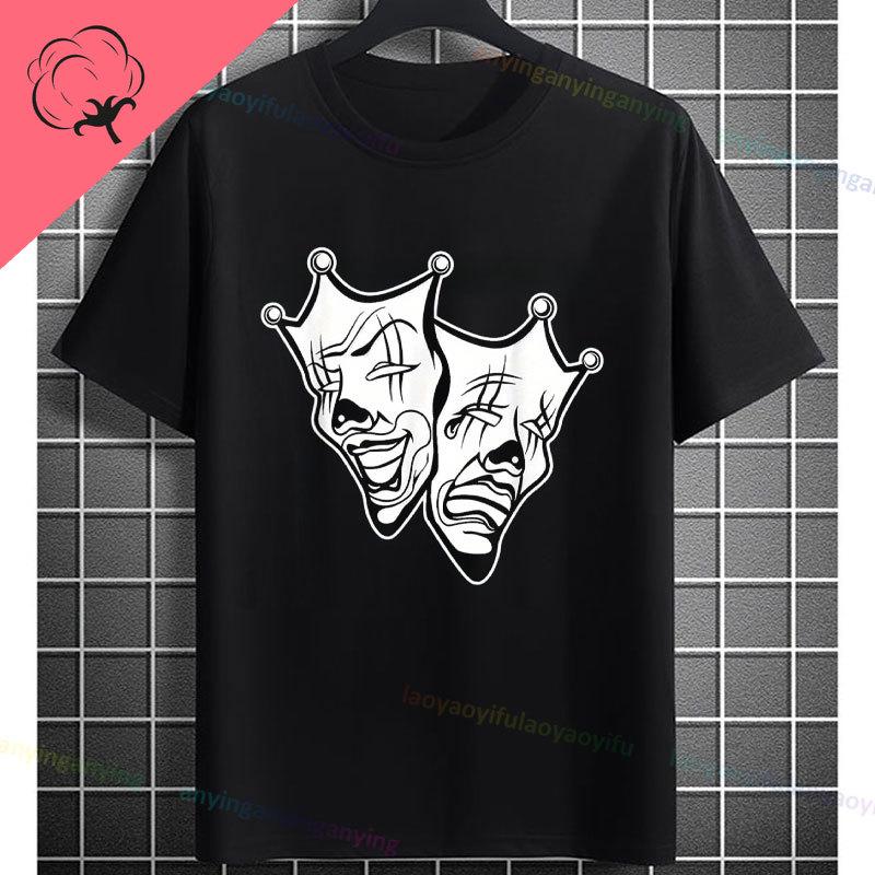 Unisexs Funny Comedy Tragedy Masks White Roses Art Graphic Tshirt Shortsleeve Pure Cotton Fashion Streetwear Casual Tshirt