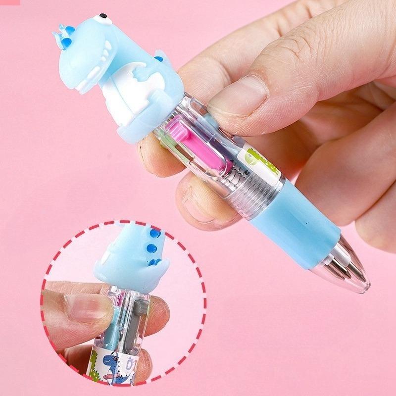 3 Pcs Cartoon Mini Four-color Ballpoint Pen Cute Portable 4-color Ball Pens Student Hand Account Multi-color School Stationery