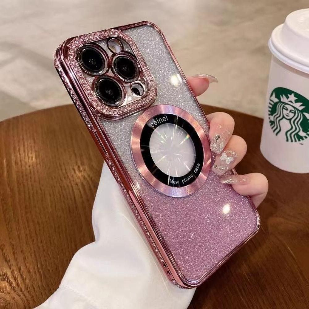 For IPhone 17 Luxury Electroplated Rhinestone Glitter for Apple 16 Promax Phone Case Mirror Magnetic Bracket 15