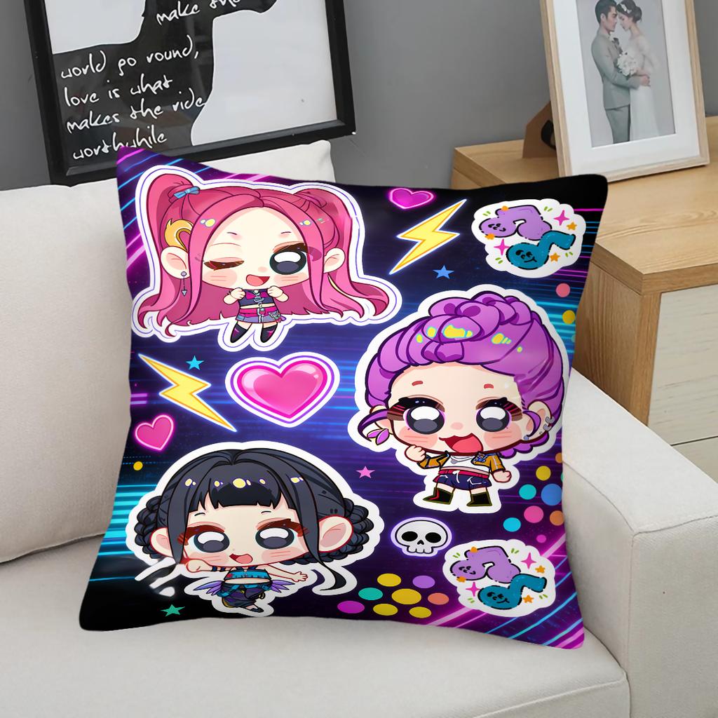 Kpop Throw Pillow Decorative Cushion Cute Anime Idol and Music Note Print Polyester Pillow for Sofa Bedroom Fans Home Decor