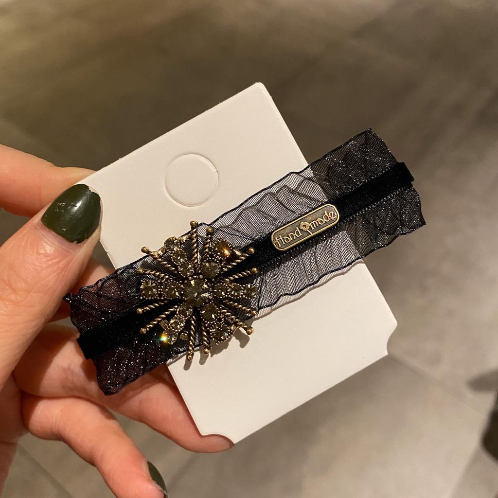 Retro Koronkowe Spinki do Włosów Zestaw dla Kobiet Ręcznie Robione Moda Koreańska Najnowsze Czarne Jedwabne Akrylowe Kwiatowe Klipsy do Włosów Nakrycie Głowy