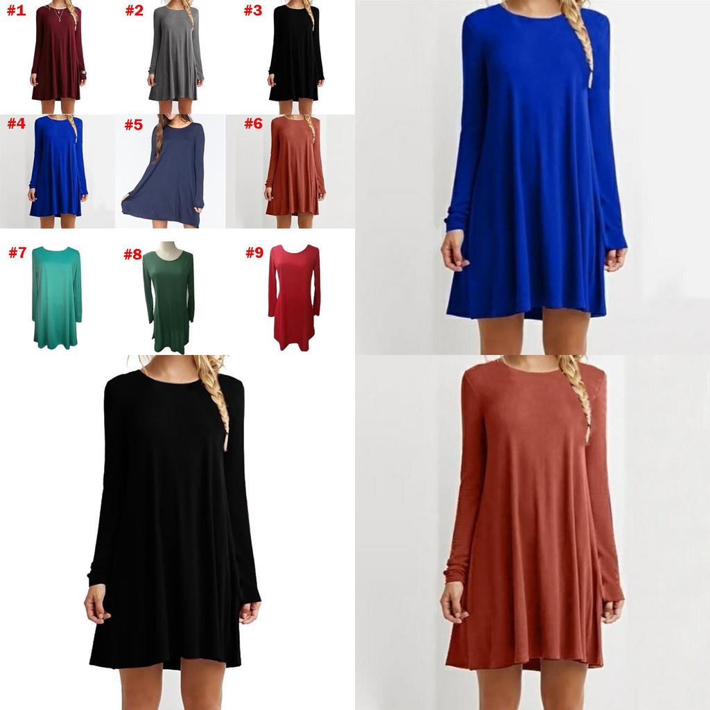 Elegant Women Autumn Fashion Basic Loose Slim Long Sleeve Mini Dress In S-5xl