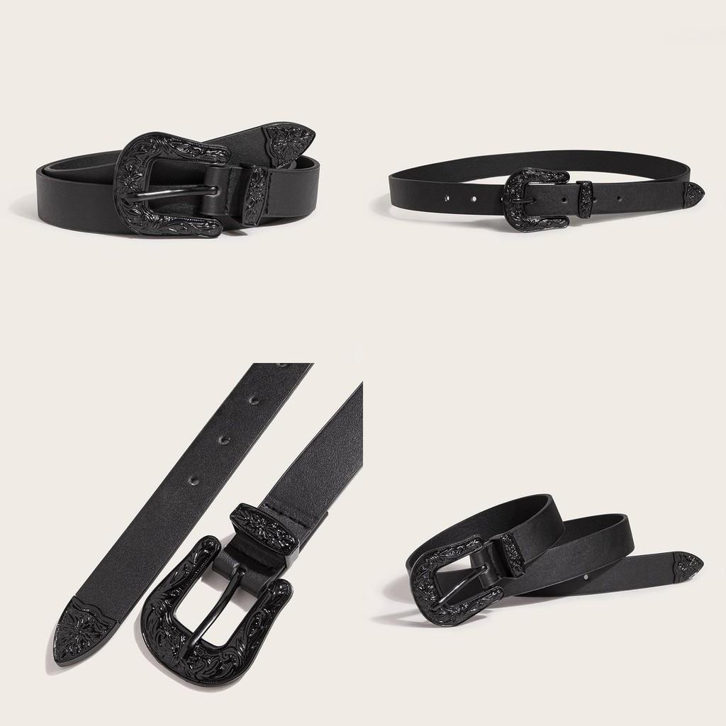 Womens Fashion Pu Belt With Carved Flower Design For Street Style