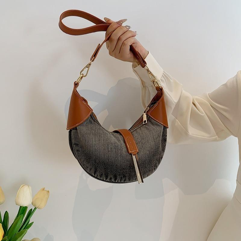 Autumn and winter small bag women's new contrasting color versatile shoulder underarm bag fashion denim dumpling messenger bag