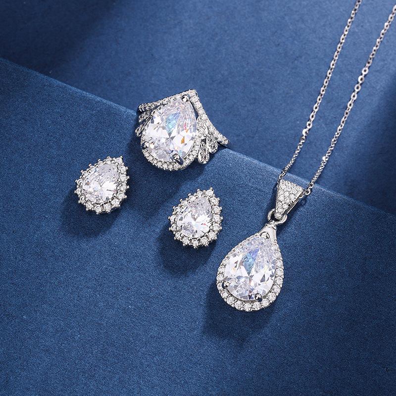 Drop Shape Three Piece Jewelry Set Pendant Earrings Ring Sweet Elegant High End Versatile Luxurious