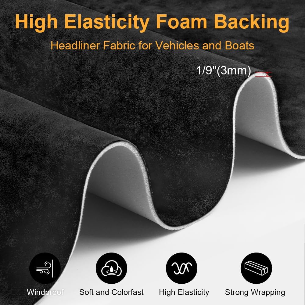 Auto Suede Headliner Fabric Material With Foam Backing, 54" L × 60" W Automotive Interior Roof Replacement Upholstery Fabric For Car Truck SUV RV