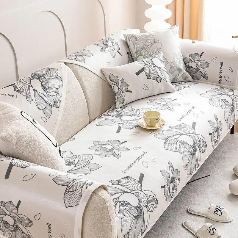 Summer Printed Ice Silk Sofa Cover Anti-slip Skin Friendly Living Room Sofa Cooler Cushion Sofa Cover Fabric Seat Cushion Cover