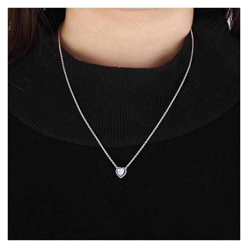Pandora Noble Heart 925 Silver Necklace Women's 398425C01