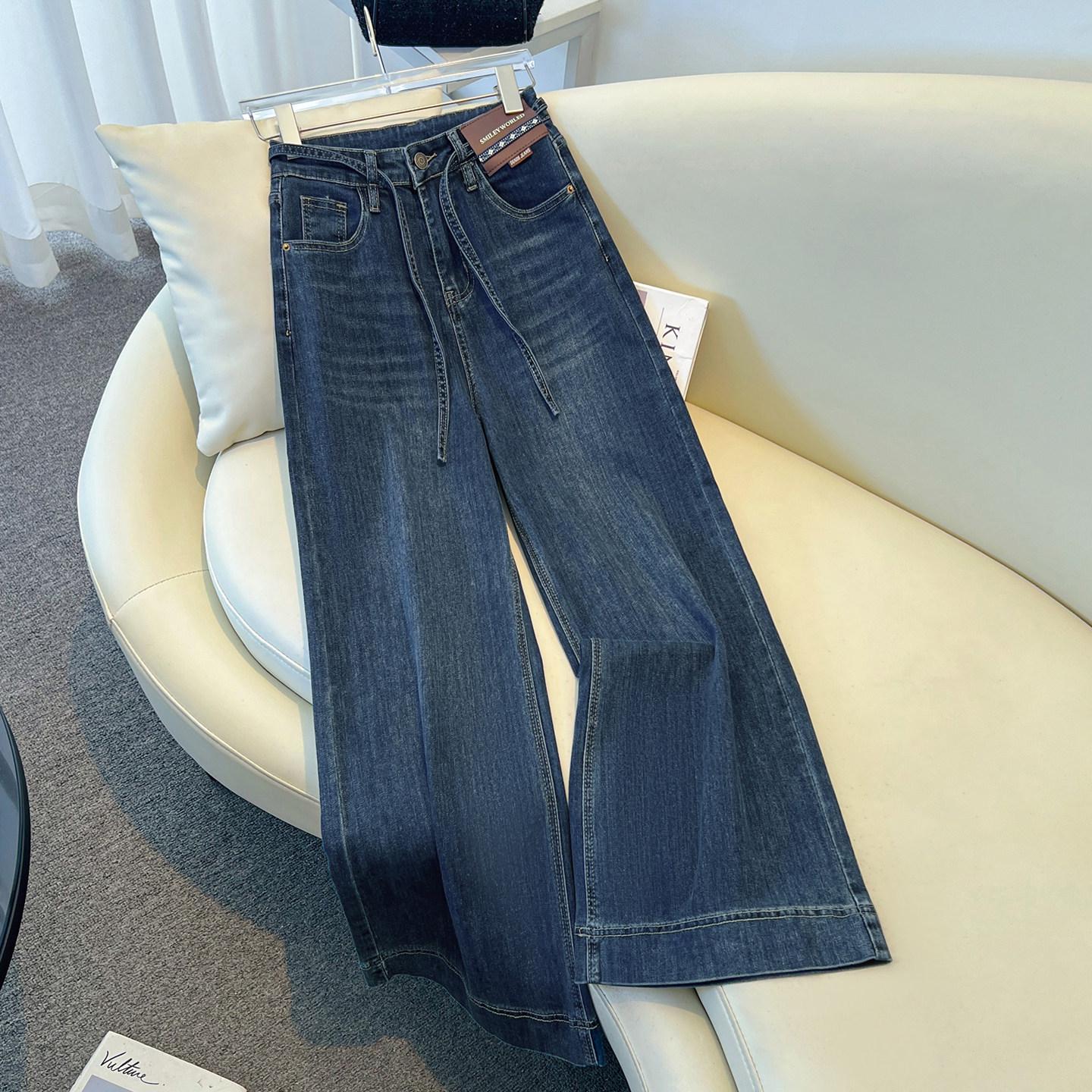 

Women s 2026 Spring/Autumn Lace-Up High-Waisted Wide-Leg Jeans - Cropped Bestseller for Petites 3XL 31 (Recommended 136-145 jin) світло-синій колір