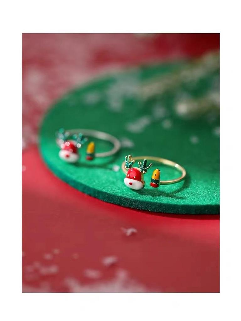 925 Silver Plated Christmas Antler Women's Open Ring - High-End Plain Band for Index Finger