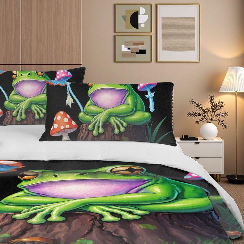 3Pcs Bedding Pillowcase Quilt Cover Set Frog Stump Pattern 2D Digital Printing Suitable For Bedroom Hotel Dormitory Decoration