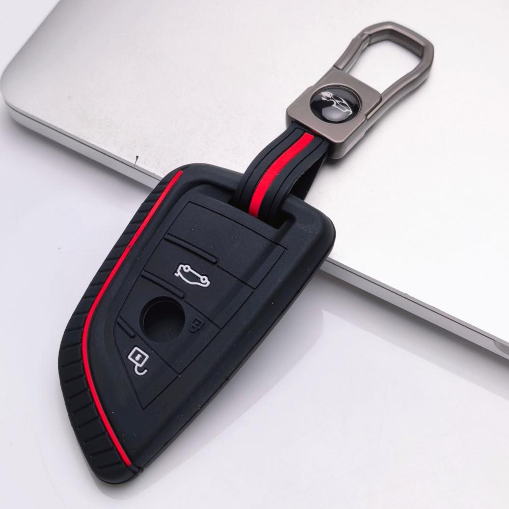 Silicone Key Fob Cover with Keychain for BMW 1 2 3 4 5 6 7 Series X1 X2 X3 X4 X5 X6 X7 M5 M6 GT3 GT5 Smart Remote Key Soft Protective Case Fits