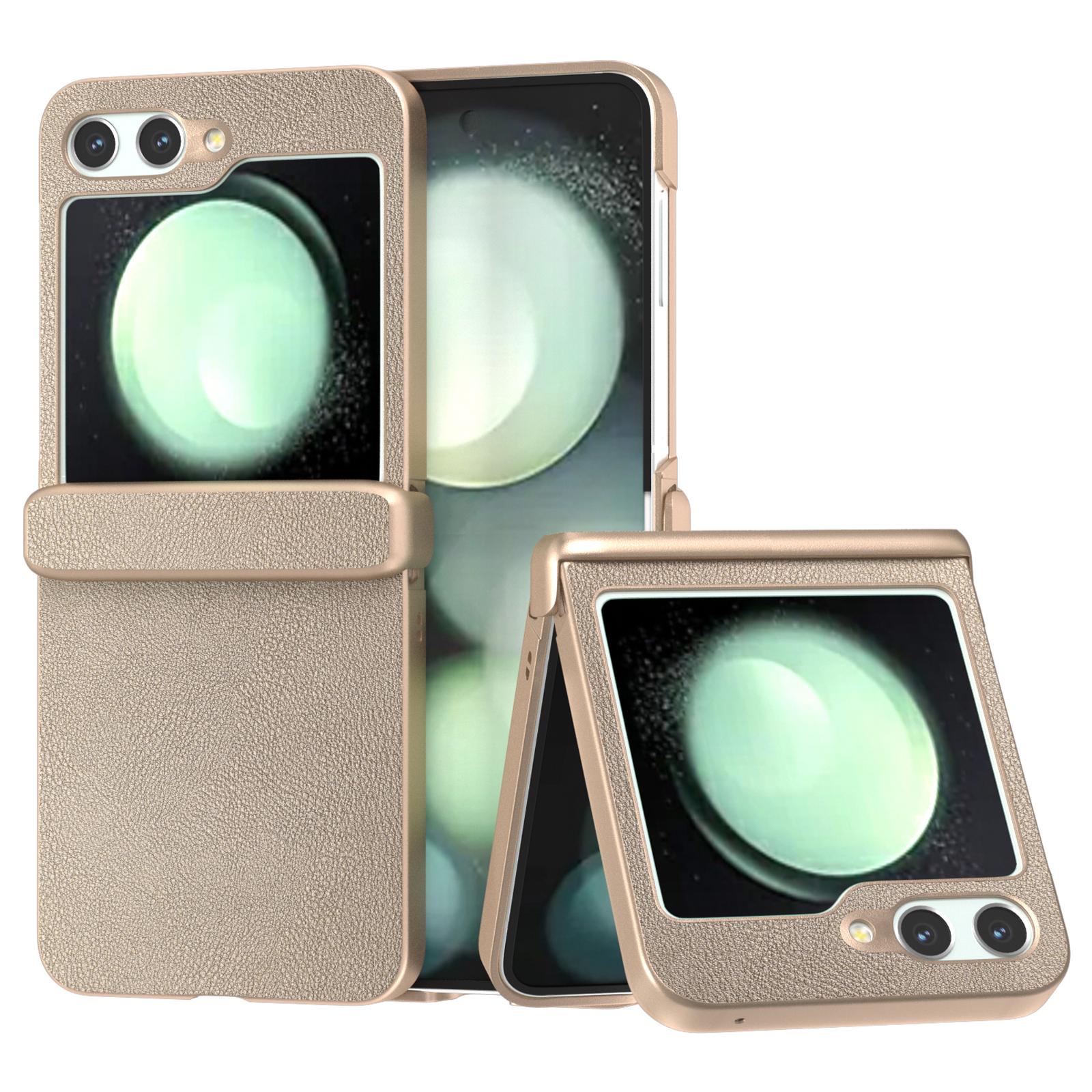 

For Samsung Galaxy Z Flip5 5G Case Leather+PC Slim Phone Cover Hinge Protection Gold