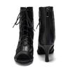 Girls Ladies Sexy Latin Lace Up Jazz Dance Shoes Mesh Breath High Top Dancing Boots  High Heels 7.5CM